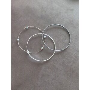 Set Of 3 Silver‎ Tones Bracelets With White Stone Charms